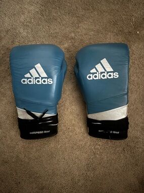 adidas Teal Boxing Gloves with White Logo and Silver Accent